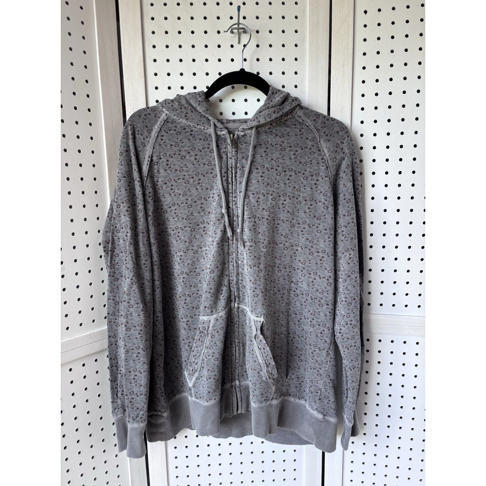 Natural Reflections Women's XL Gray Purple Floral Print Zip Hoodie Sweatshirt